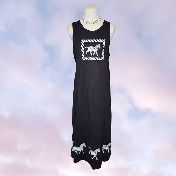 TY Original Wear Dresses & Skirts - Vtg 90s Y2k TY Original Black White Zebra Cotton Maxi Side Slit Tank Dress M